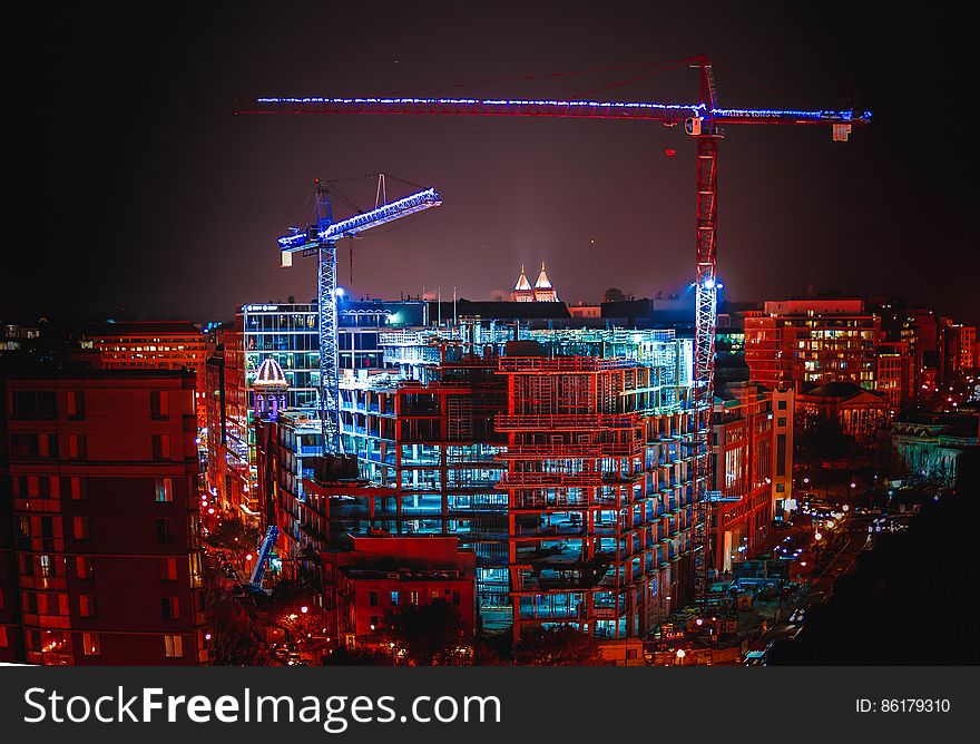 Glowing Night Cranes In Washington, DC