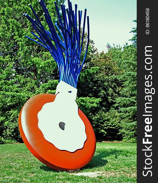 Sculpture in the Smithsonian Sculpture Garden on Constitution Ave, Washington, DC.. Titled Typewriter Eraser, Scale X, it is a whimsical piece of art by Claes Oldenburg and Coosje van Bruggen. www.nga.gov/feature/sculpturegarden/sculpture/index.shtm Leica D-3.