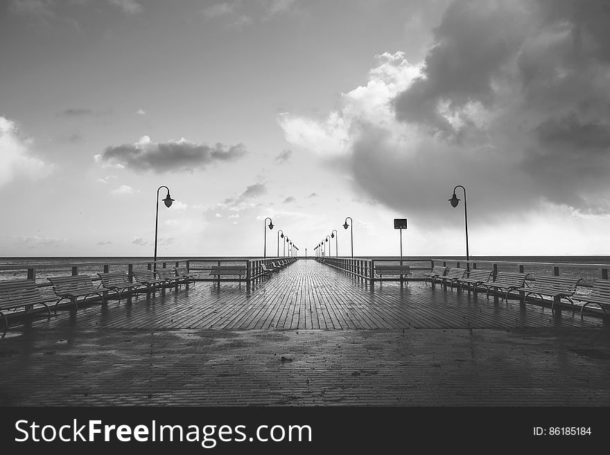 Seaside Pier In Black And White