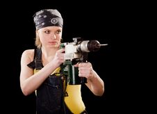 Severe Young Woman With A Drill Stock Image Severe Young Woman With A Drill Stock Image