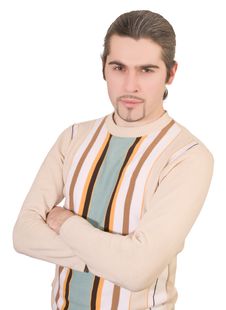 Young Serious Handsome Male In Sweater Isolated Stock Photo Young Serious Handsome Male In Sweater Isolated Stock Photo
