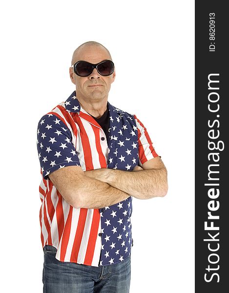 Senior Man Is Wearing A Patriot Shirt