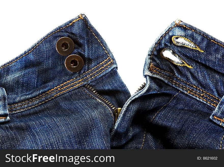 Zip on a woman jeans with white background