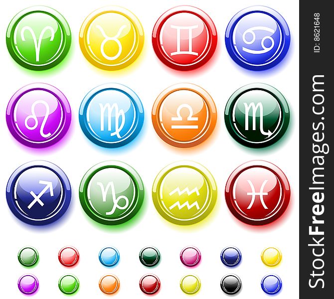 Glossy buttons with zodiac signs isolated on white. Additional vector format in EPS (v.8).