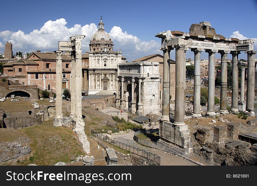 View of ruins in Rome Italy. View of ruins in Rome Italy