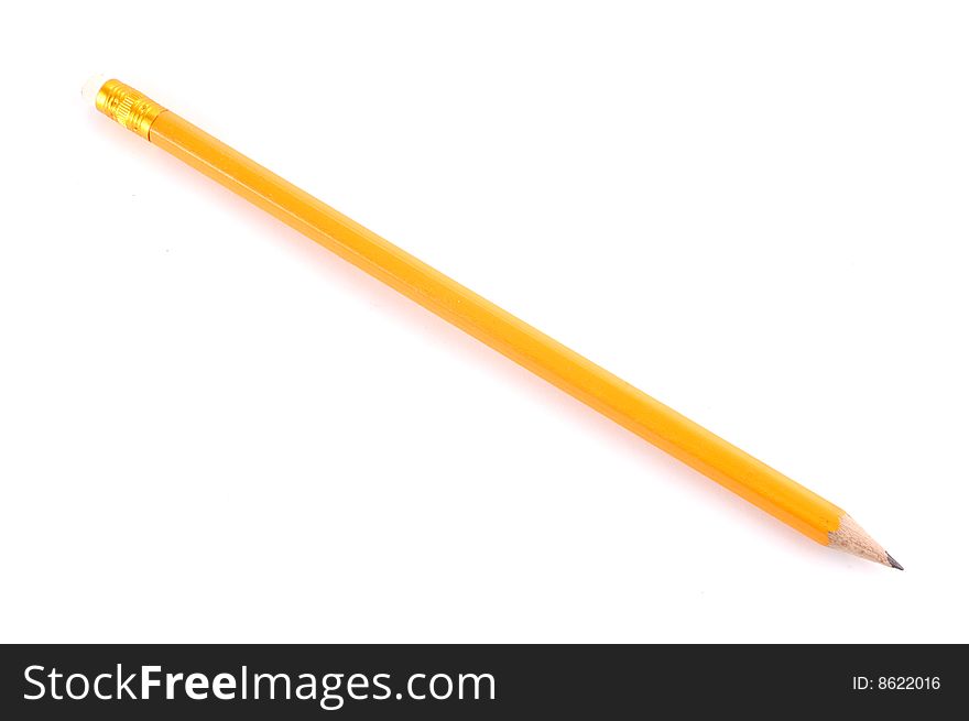 The yellow pencil on a white background
