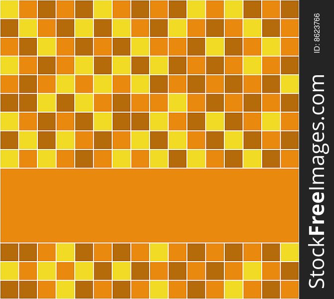 Orange and yellow tiles background with orange stripe. Orange and yellow tiles background with orange stripe