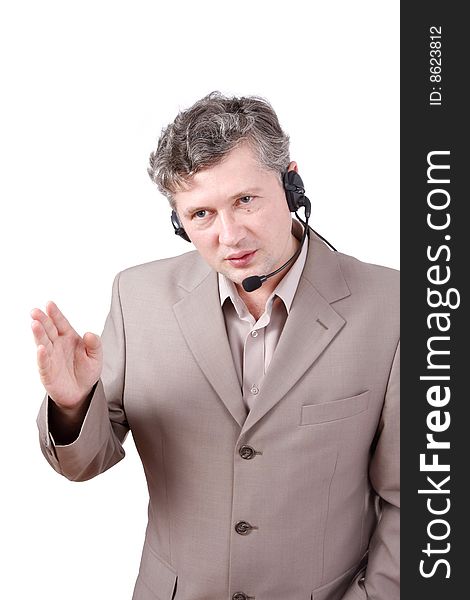 Businessman Is Speaking Over The Headset