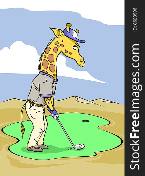 Giraffe playing a game of golf. Giraffe playing a game of golf.