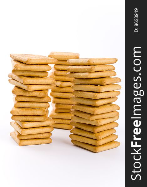 Three stacks of cookie isolated on white backgrounds