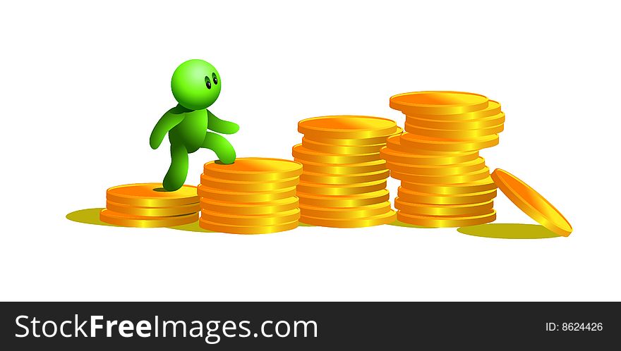 Illustration of green man and money. Illustration of green man and money