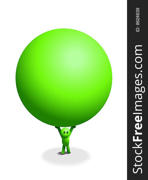 Illustration of green man and green sphere. Illustration of green man and green sphere
