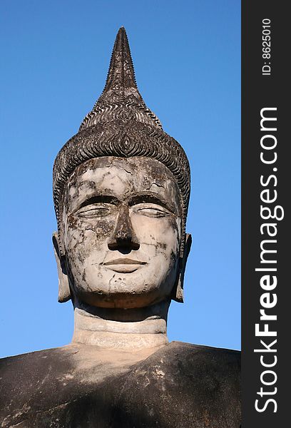 A Big Stone sculpture of Buddha  in Laos