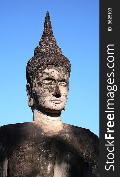 A Big Stone sculpture of Buddha  in Laos