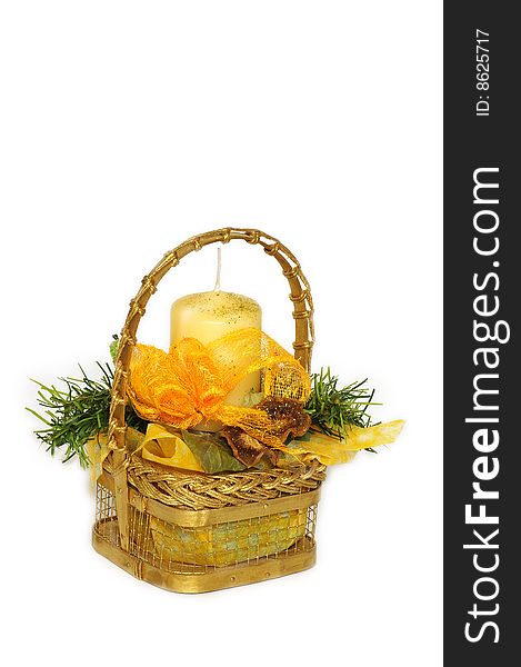 A wicker basket and candle home decoration