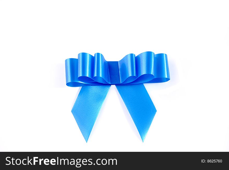 Blue ribbon isolated over white with clipping path. Can be used in placing on top of items - gifts, products, etc.