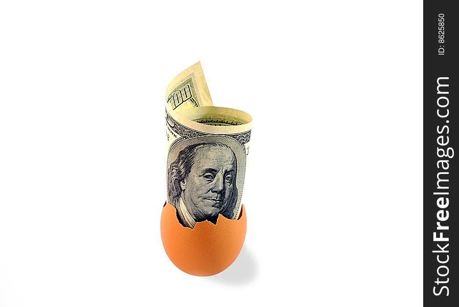 One hundred dollars in egg shell isolated over white with clipping path. One hundred dollars in egg shell isolated over white with clipping path.