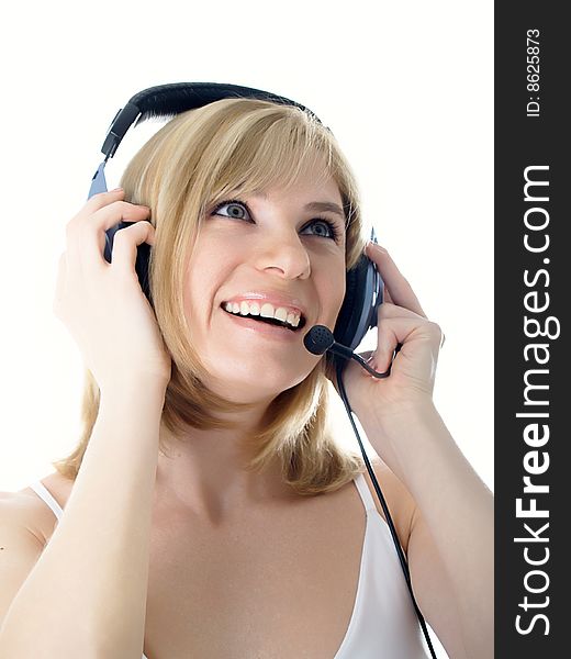 Business customer operator smiling woman. Business customer operator smiling woman