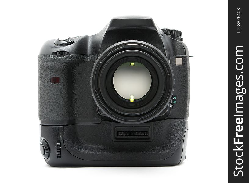 Black digital camera isolated on a white