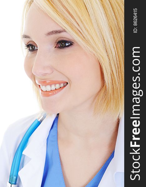 Profile portrait of beauty young female doctor with stethoscope