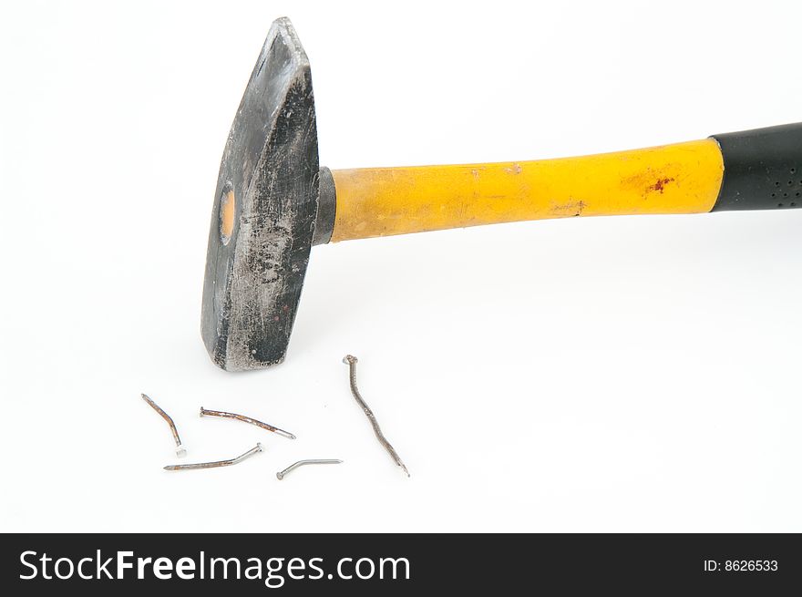 Used hammer with curved nails. Used hammer with curved nails