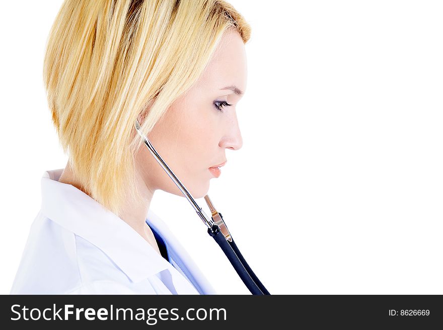 Professional medicine female doctor working - isolated. Professional medicine female doctor working - isolated