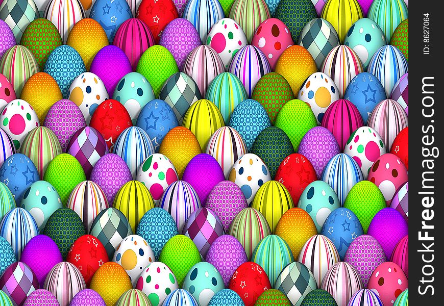 Easter Egg Background made up of many different and colorful Easter eggs.