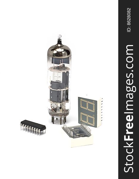 Old lamps of amplifier and integrated circuit. Old lamps of amplifier and integrated circuit