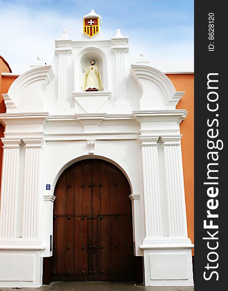 The exterior doors of a beautiful colonial church in Trujillo Peru. The exterior doors of a beautiful colonial church in Trujillo Peru