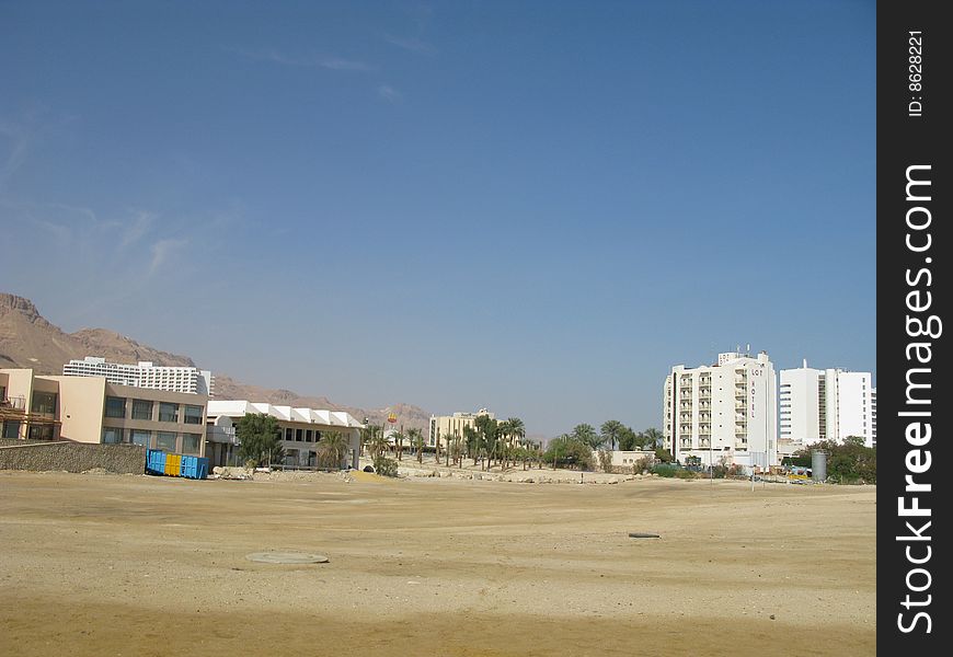 View of hotels by tht Dead sea Israel. View of hotels by tht Dead sea Israel