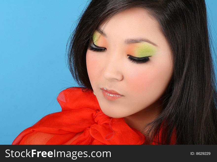 Asian woman on white background