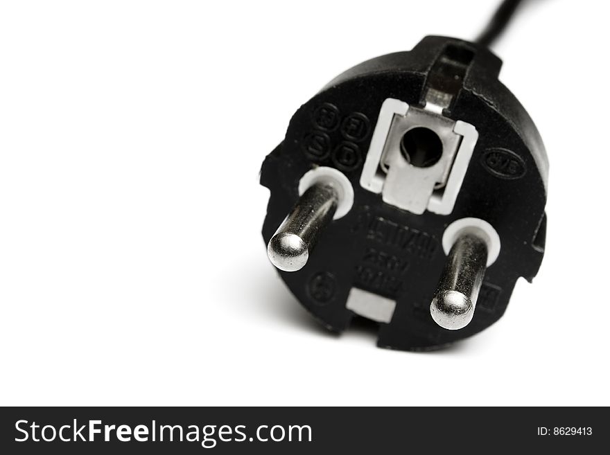 Black power plug isolated on white background. Power off.