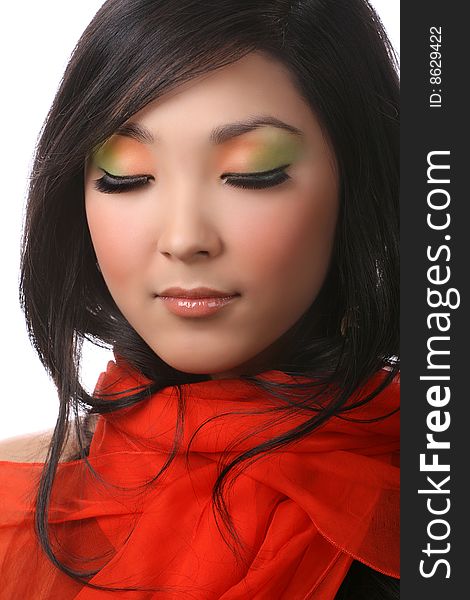Asian woman on white background