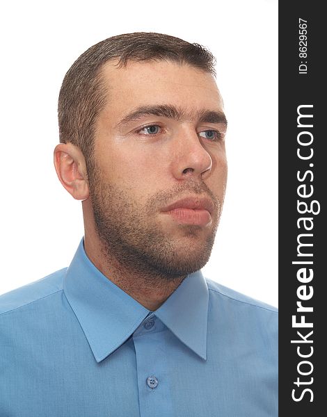 Thoughtful young man over white background