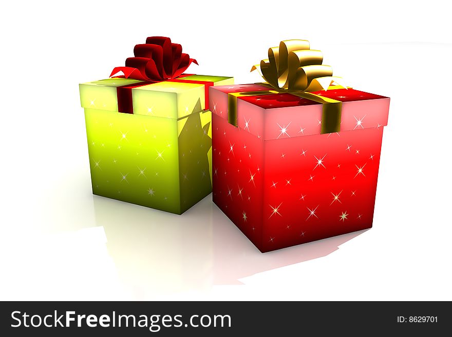 Gift boxes - 3d isolated illustration (christmas / valentine's day / wedding)