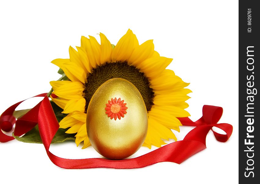 Easter golden egg and sunflower with c/path