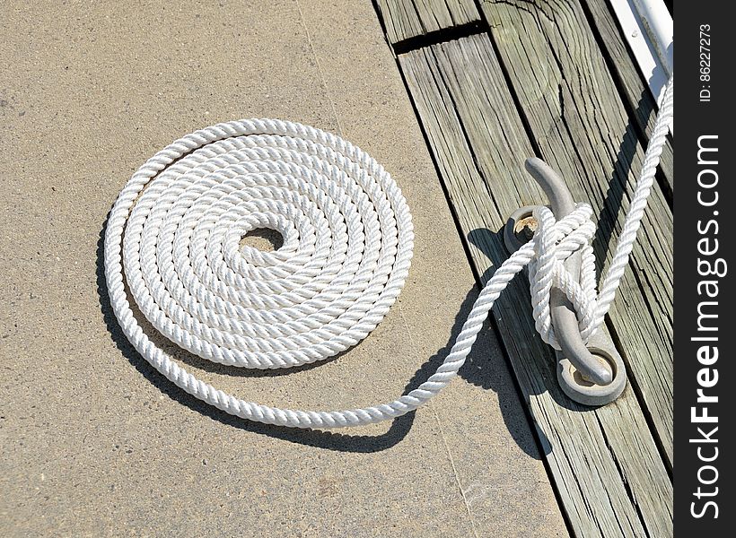 Coil Of Nautical Rope On Quayside