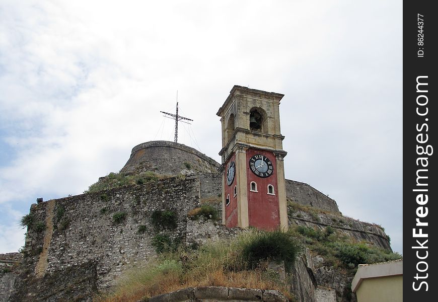 Corfu city -- Old Fortress -- Palaio Frourio Tower Clocks. Corfu city -- Old Fortress -- Palaio Frourio Tower Clocks