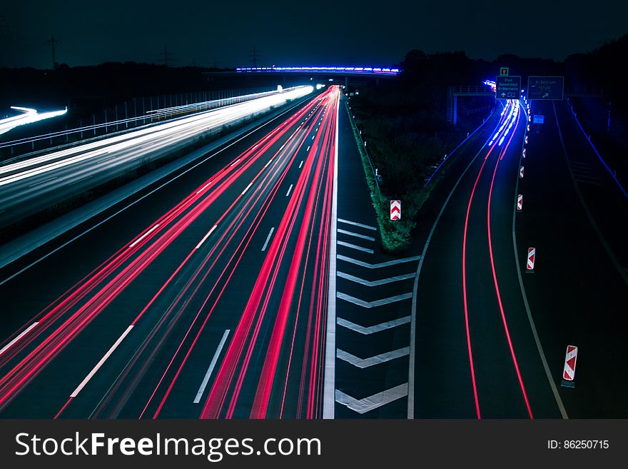 Light Trails on Road at Night