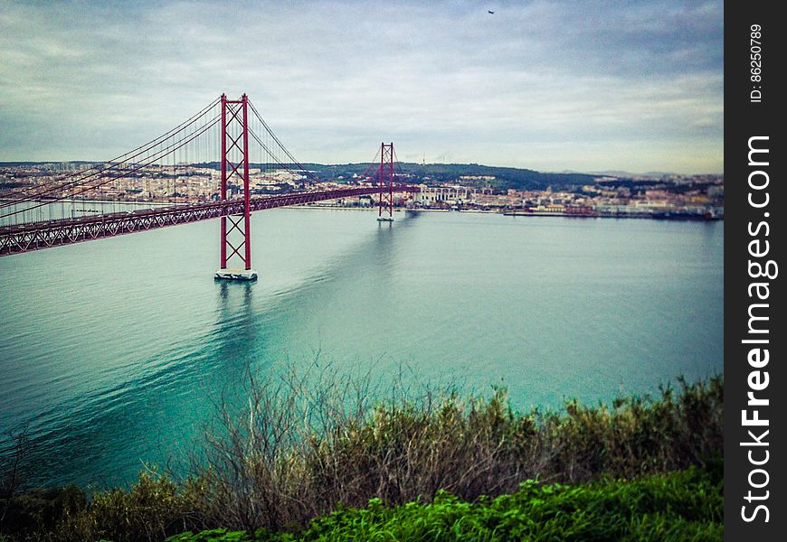 View Of Suspension Bridge Over River