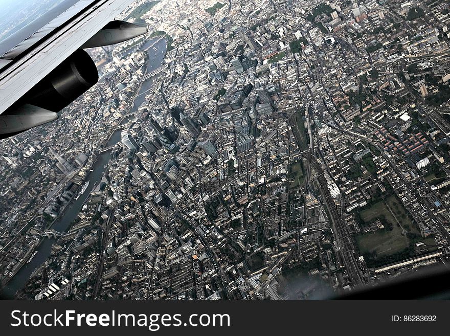 Aerial View of City from Plane