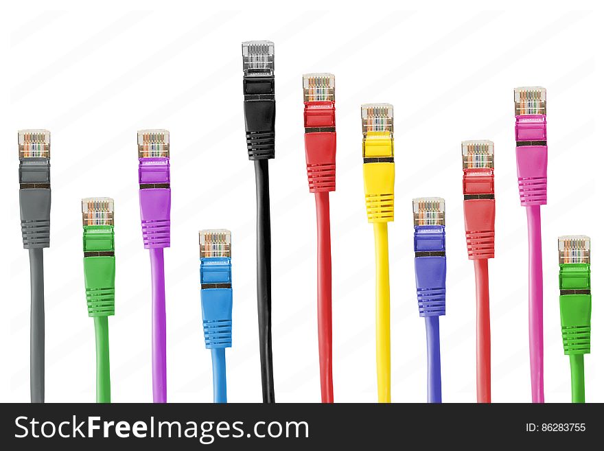 Colorful network patch cables with RJ-45 connectors. Colorful network patch cables with RJ-45 connectors.