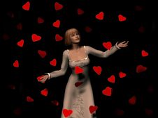 Woman Surrounded By Falling Hearts Royalty Free Stock Image Woman Surrounded By Falling Hearts Royalty Free Stock Image