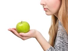Woman Holding Fresh Green Apple Royalty Free Stock Photography Woman Holding Fresh Green Apple Royalty Free Stock Photography