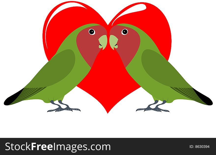 A pair of lovebirds with heart