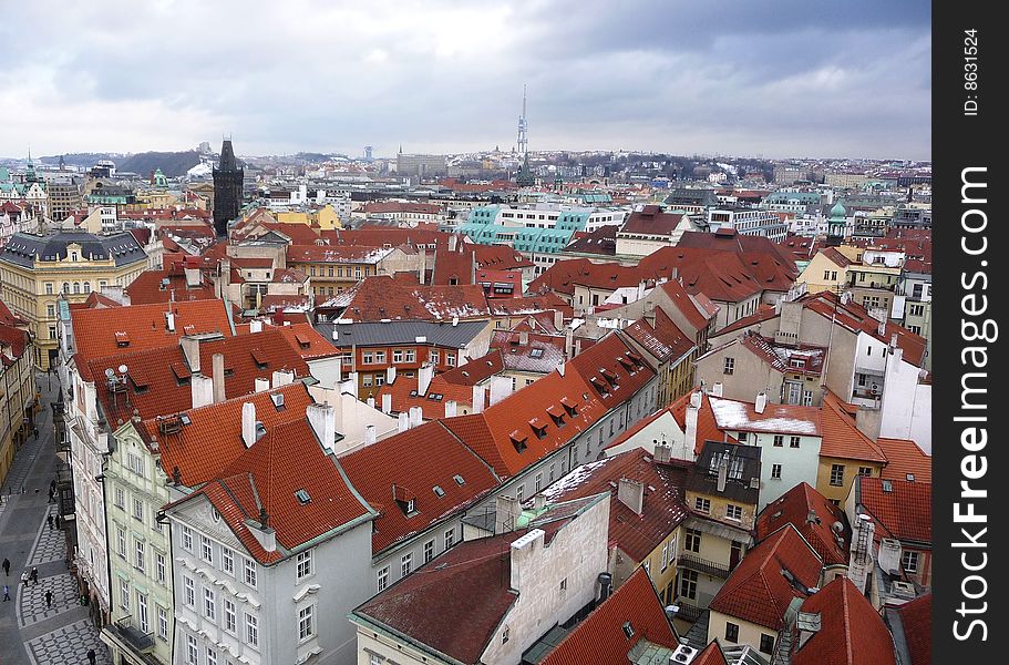 Prague old town Square from the astronomical clock.