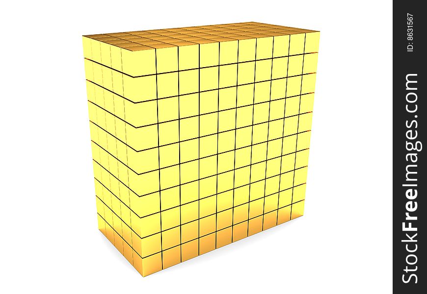 Abstract 3d illustration of golden box built from blocks. Abstract 3d illustration of golden box built from blocks