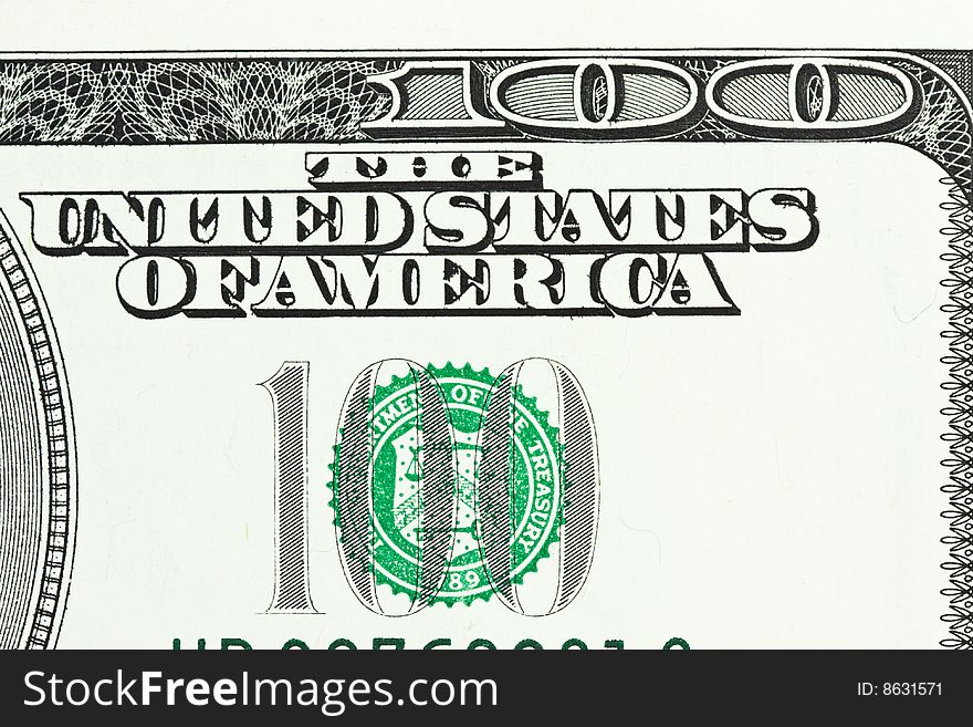 One Hundred Dollar Bill Close-up shot for background