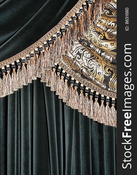 Luxurious dark curtain with tassels background. Luxurious dark curtain with tassels background