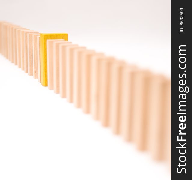 Queue of block with one yellow piece, conceptual image. Queue of block with one yellow piece, conceptual image